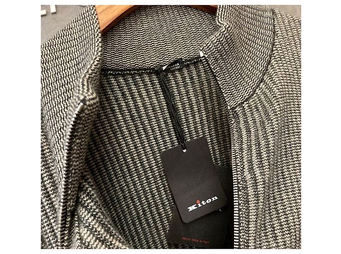 Kiton Cashmere-Strickjacke mit Reißverschluss Grau Braun - vista 5