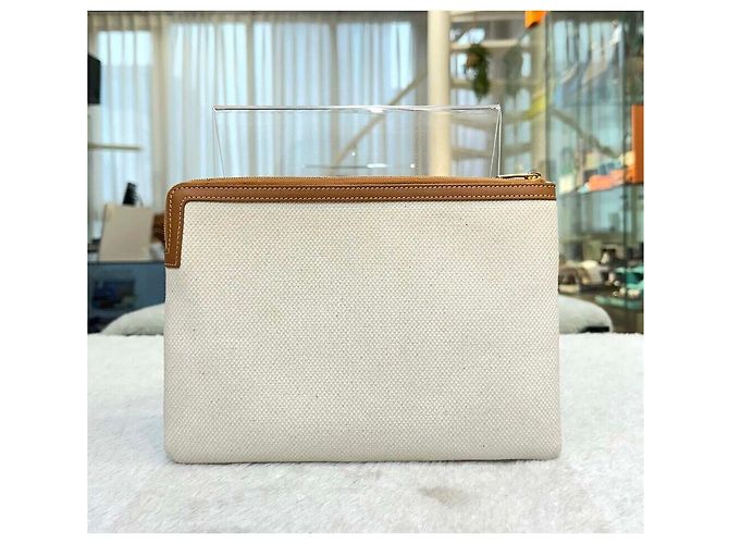 Céline Canvas Logo Clutch Bag Weiß - Ansicht 2
