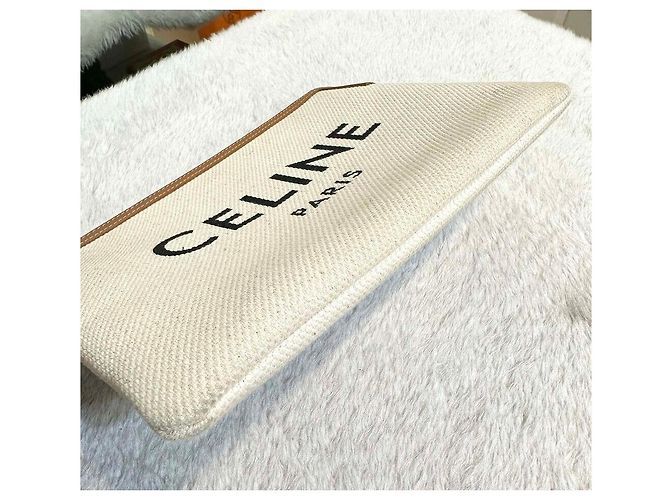 Céline Canvas Logo Clutch Bag Weiß - Ansicht 3