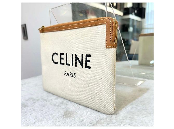Céline Canvas Logo Clutch Bag Weiß - Ansicht 4