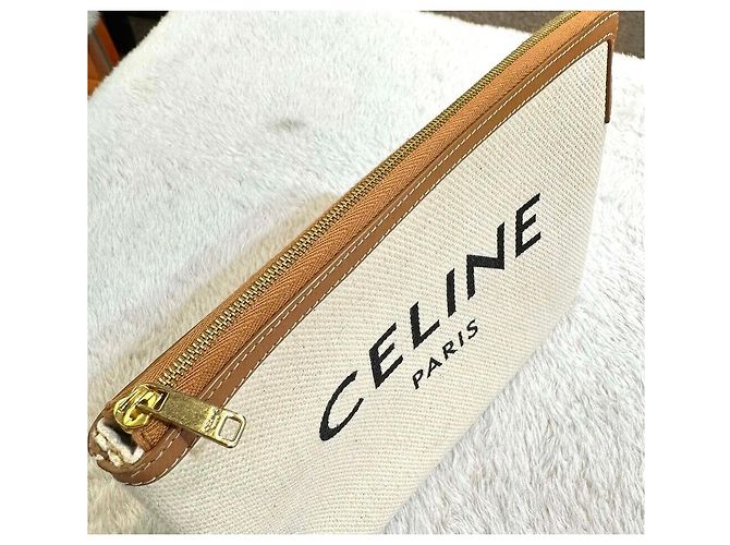 Céline Canvas Logo Clutch Bag Weiß - Ansicht 5