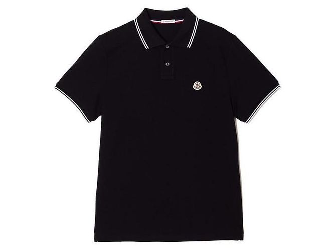 Moncler Polo in cotone con patch logo Nero - vista 3