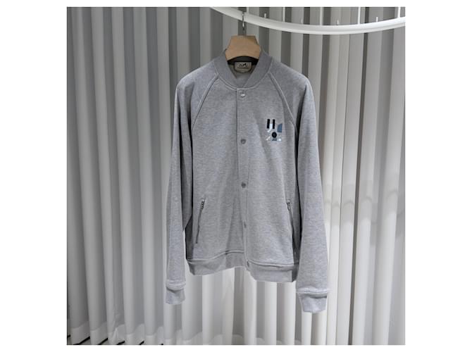 Hermès Mini Lederpatch Bomberjacke Grau Braun - Ansicht 2
