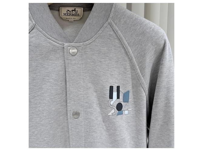 Hermès Mini Lederpatch Bomberjacke Grau Braun - Ansicht 4