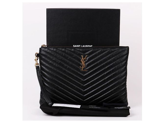 Saint Laurent Nuova clutch medium con tracolla chevron Nero - vista 11