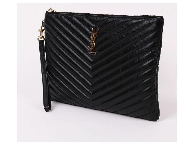 Saint Laurent Nuova clutch medium con tracolla chevron Nero - vista 3