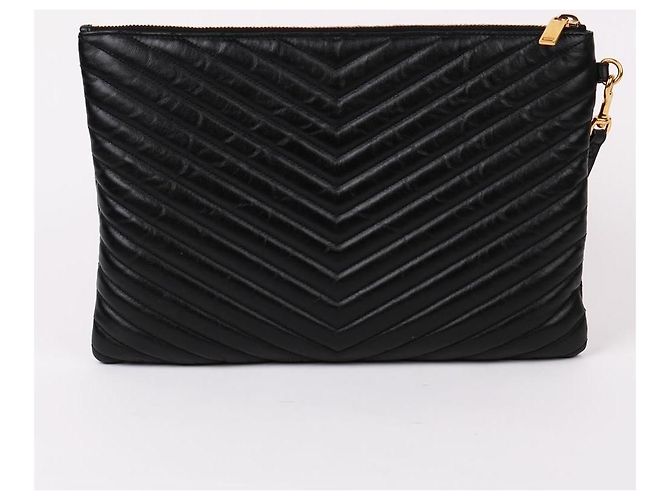 Saint Laurent Nuova clutch medium con tracolla chevron Nero - vista 4