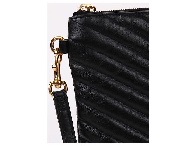 Saint Laurent Nuova clutch medium con tracolla chevron Nero - vista 6