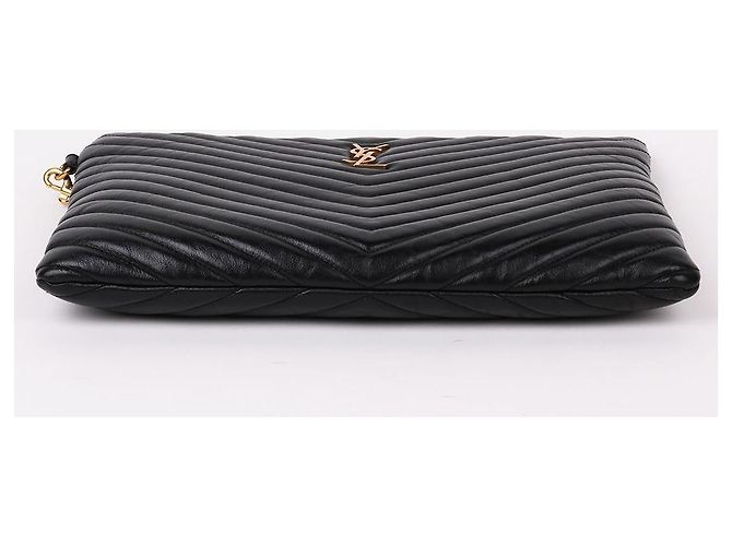 Saint Laurent Nuova clutch medium con tracolla chevron Nero - vista 7