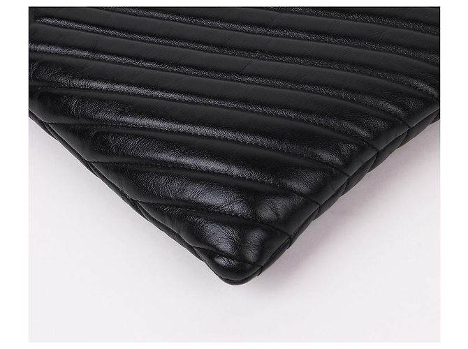 Saint Laurent Nuova clutch medium con tracolla chevron Nero - vista 9