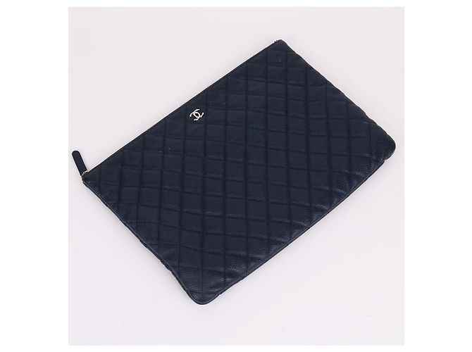 Chanel Grande clutch in pelle blu navy caviar - vista 7