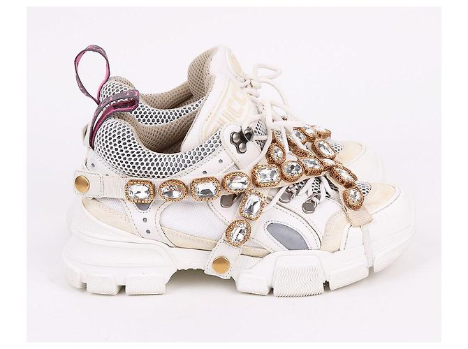 Gucci Sneakers Flackstripe Crystal Bianco - vista 5