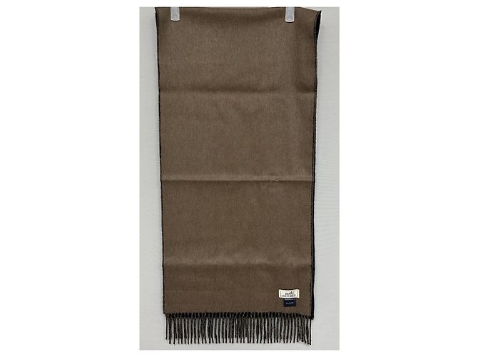 Hermès Lacto Verso Cashmere Reversible Scarf Noir Taupe Brown - view 4