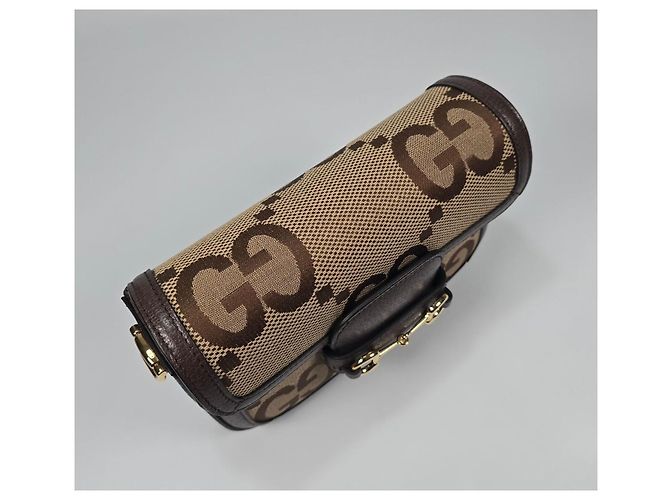 Gucci Mini borsa a tracolla Horsebit Jumbo GG Marrone - vista 6
