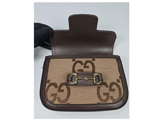 Gucci Mini borsa a tracolla Horsebit Jumbo GG Marrone - vista 8