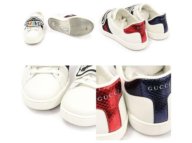Gucci Sneakers WEB Ace da uomo in pelle di vitello bianca con patch drago UFO Bianco - vista 5
