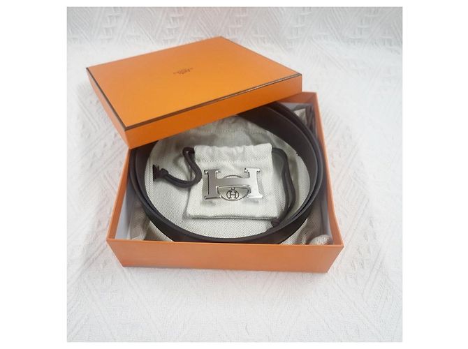 Hermès Buckle Reversible Black Chocolate Silver-Tone Matte Men's Leather Belt Silvery - view 10