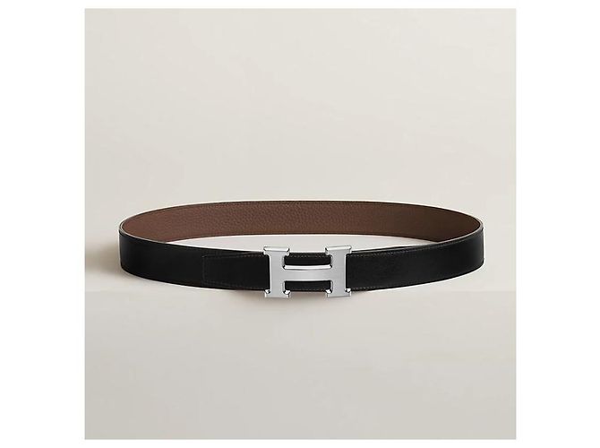 Hermès Buckle Reversible Black Chocolate Silver-Tone Matte Men's Leather Belt Silvery - view 2