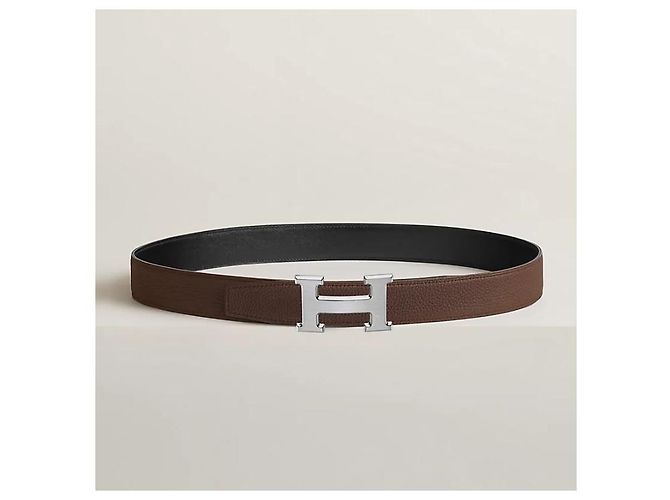 Hermès Buckle Reversible Black Chocolate Silver-Tone Matte Men's Leather Belt Silvery - view 3