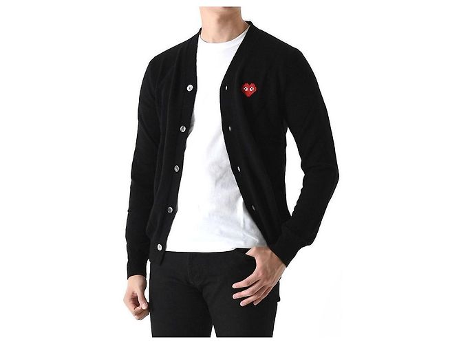 Comme Des Garcons Strickjacke mit Invader Pixel Patch Wolle Schwarz AZ Mehrfarben - Ansicht 7
