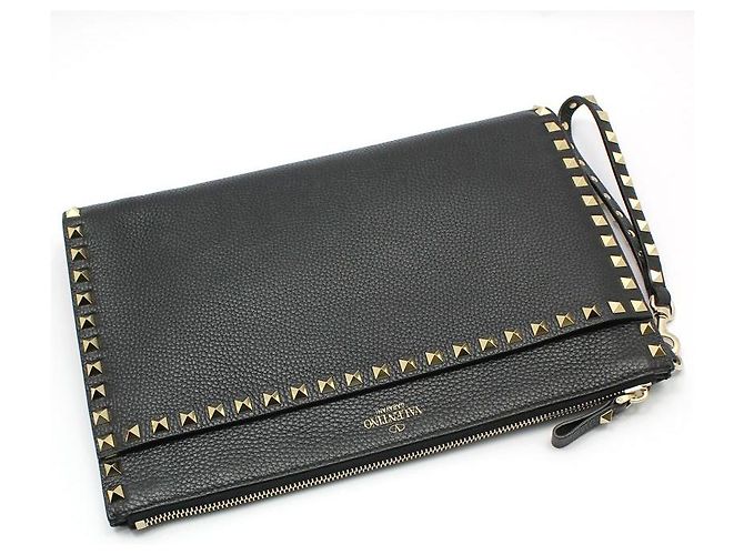 Valentino Clutch con tracolla in pelle nera e dettaglio con lucchetto dorato Nero - vista 3