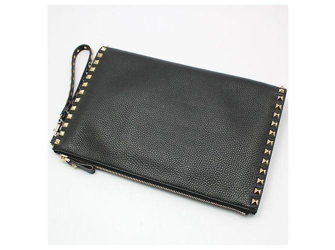 Valentino Clutch con tracolla in pelle nera e dettaglio con lucchetto dorato Nero - vista 4