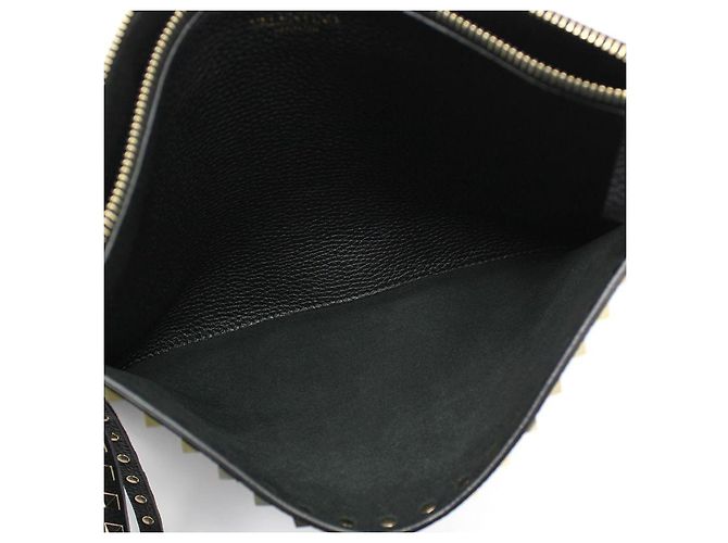 Valentino Clutch con tracolla in pelle nera e dettaglio con lucchetto dorato Nero - vista 9