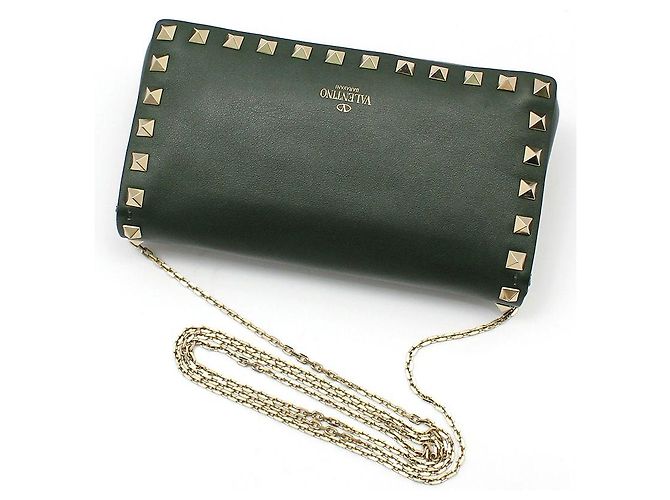 Valentino Mini borsa a tracolla con catena Rockstud in pelle kaki Marrone - vista 4