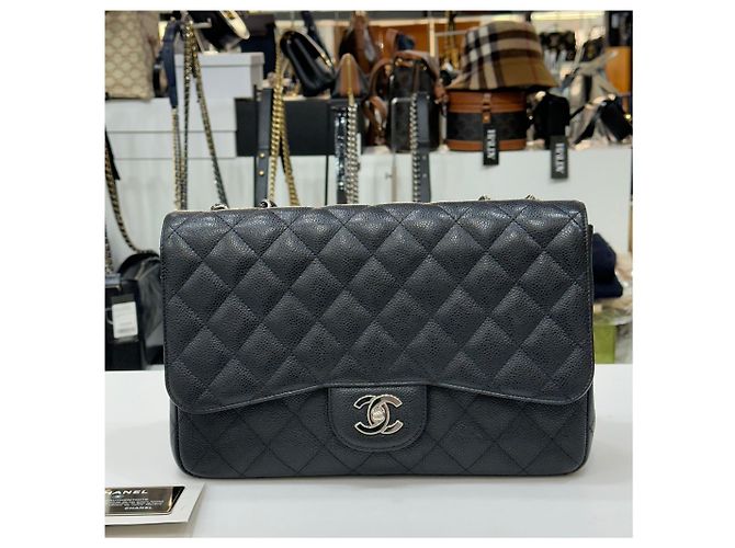 Chanel Classic Caviar Large Black Silver One Flap Series Nero - vista 3
