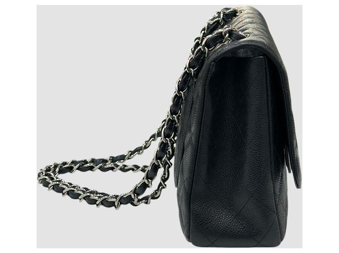Chanel Classic Caviar Large Black Silver One Flap Series Nero - vista 4
