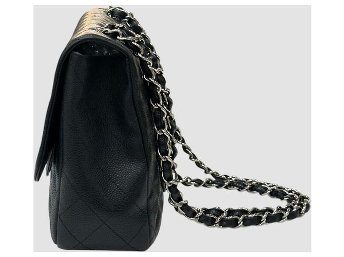 Chanel Classic Caviar Large Black Silver One Flap Series Nero - vista 5