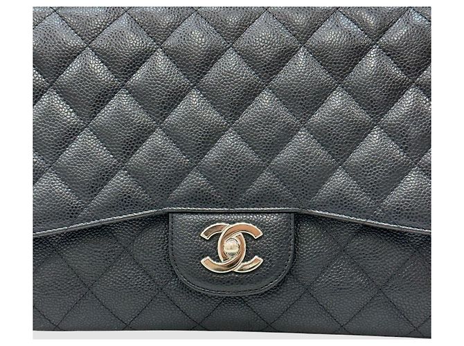Chanel Classic Caviar Large Black Silver One Flap Series Nero - vista 6