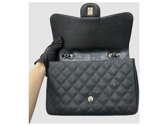 Chanel Classic Caviar Large Black Silver One Flap Series Nero - vista 7
