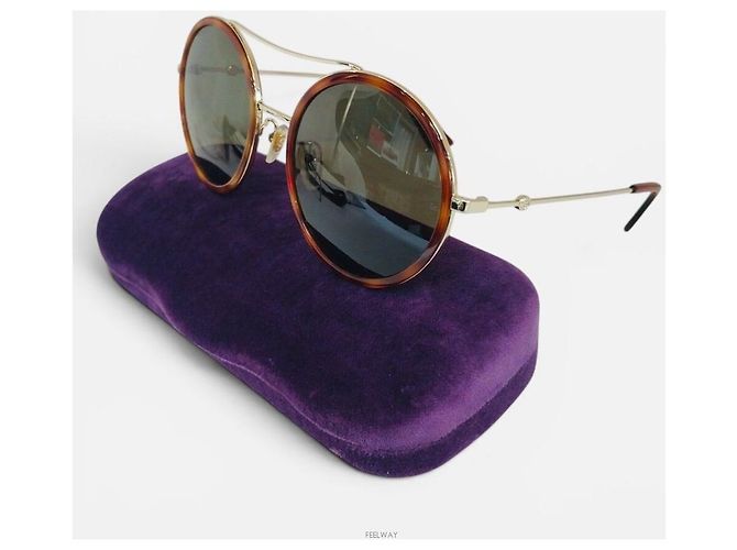 Gucci Gafas de sol redondas de metal Castaño - vista 3