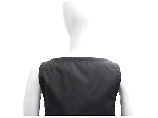 Prada Abito a canotta in nylon con logo triangolare e mezza zip Nero - vista 13