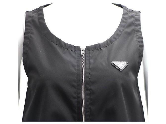 Prada Abito a canotta in nylon con logo triangolare e mezza zip Nero - vista 2