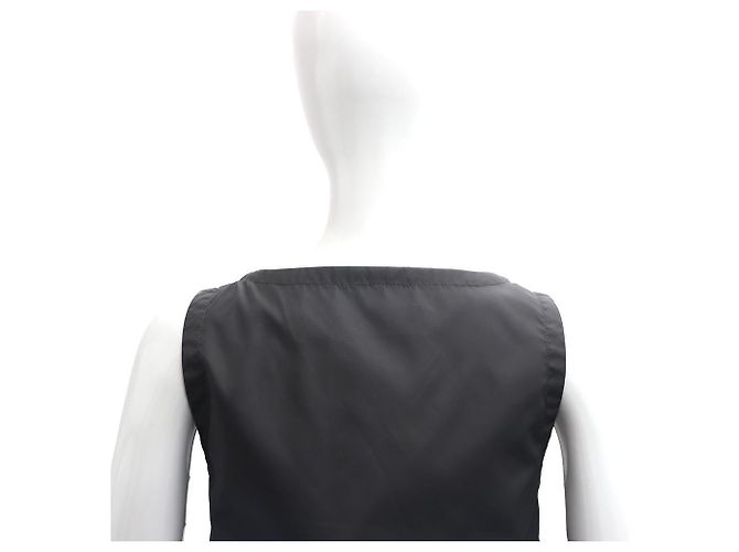 Prada Abito a canotta in nylon con logo triangolare e mezza zip Nero - vista 5