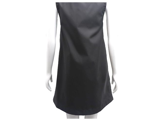 Prada Abito a canotta in nylon con logo triangolare e mezza zip Nero - vista 6