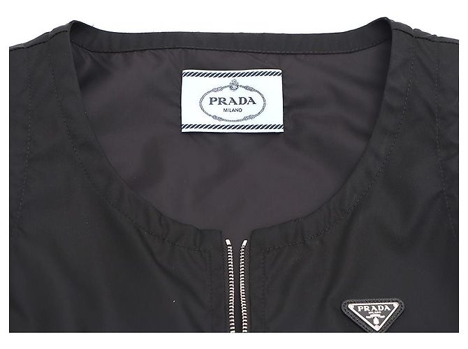 Prada Abito a canotta in nylon con logo triangolare e mezza zip Nero - vista 7