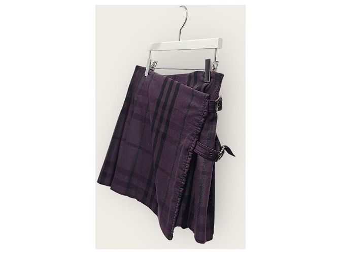 Burberry Gonna in lana a quadri tartan viola e nero Porpora - vista 2