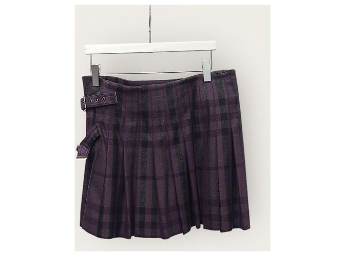 Burberry Gonna in lana a quadri tartan viola e nero Porpora - vista 3