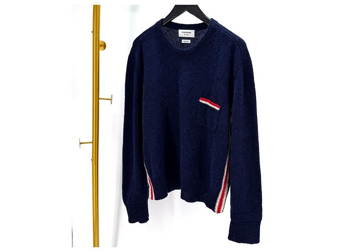 Thom Browne Pull en maille Three Stripes Navy Bleu - vue 2