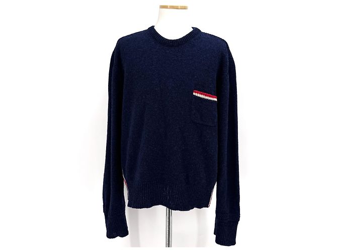 Thom Browne Pull en maille Three Stripes Navy Bleu - vue 4