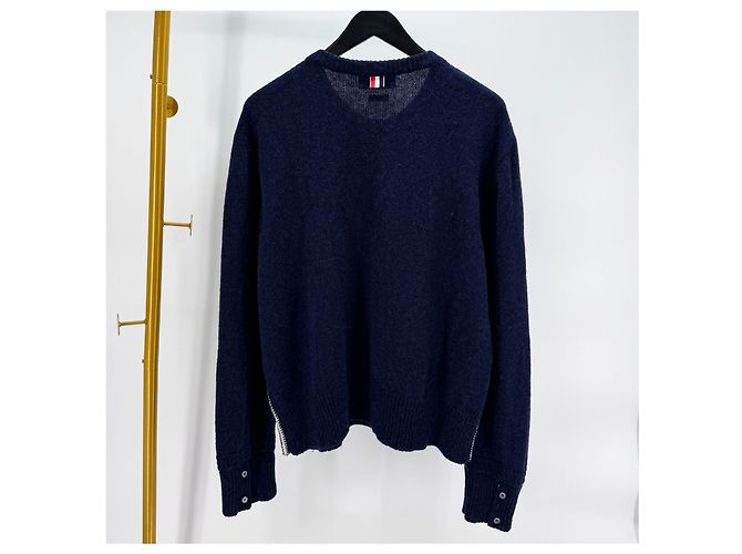 Thom Browne Pull en maille Three Stripes Navy Bleu - vue 5
