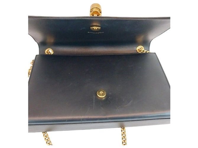Saint Laurent Borsa a tracolla Kate Medium Chain in pelle nera con nappa dorata Satchel Nero - vista 3