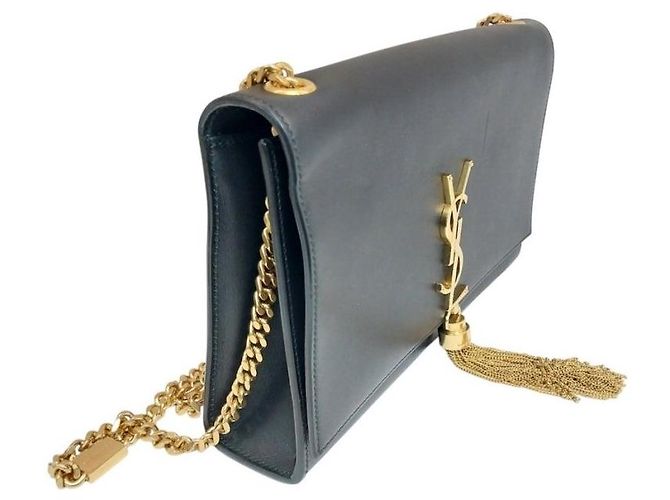 Saint Laurent Borsa a tracolla Kate Medium Chain in pelle nera con nappa dorata Satchel Nero - vista 5