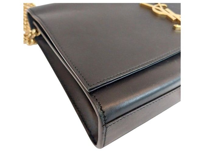 Saint Laurent Borsa a tracolla Kate Medium Chain in pelle nera con nappa dorata Satchel Nero - vista 6