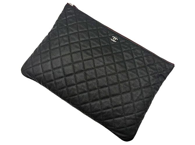 Chanel Clutch Large Classica in Caviar Nero con Logo CC Oro - vista 6