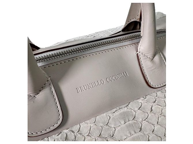 Brunello Cucinelli Bolsa Boston de couro de python, bolsa tote cinza Marrom - vista 10