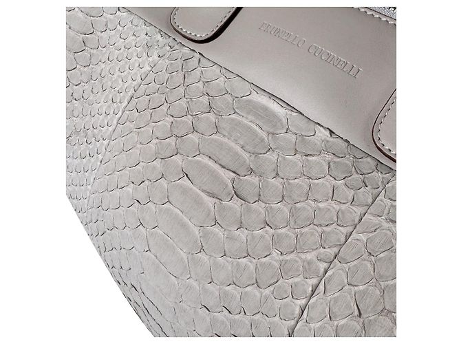 Brunello Cucinelli Bolsa Boston de couro de python, bolsa tote cinza Marrom - vista 11